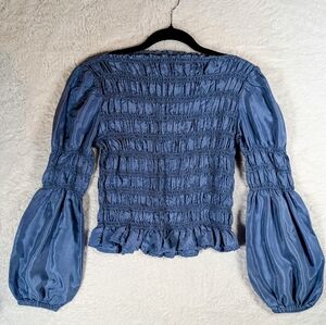 Chic Smocked Women's Blouse in Slate Blue